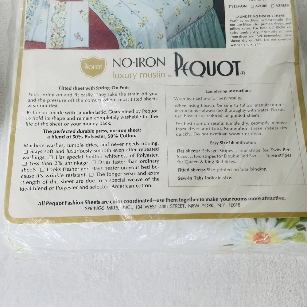 Vintage Pequot Maytime Yellow Daisy Floral Full Fitted Flat Sheet Pillowcase Set